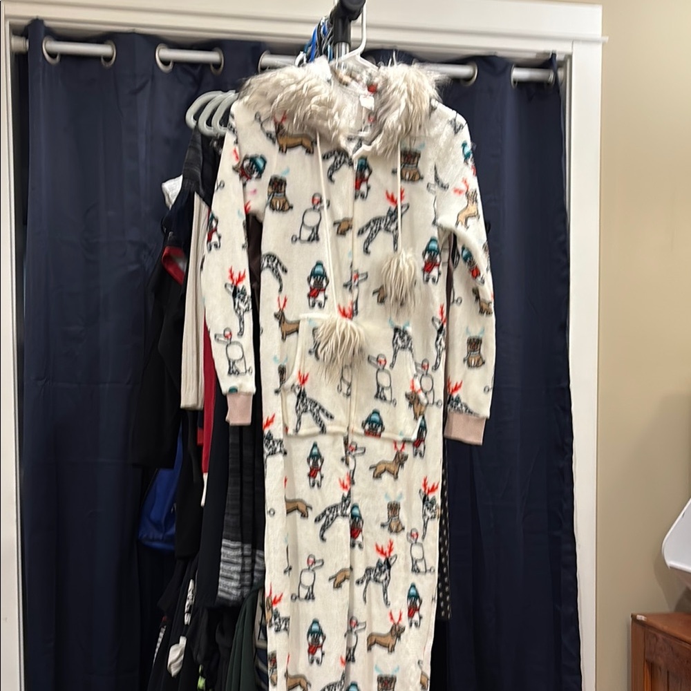Cream Dinosaur Print Hooded Onesie Pajamas